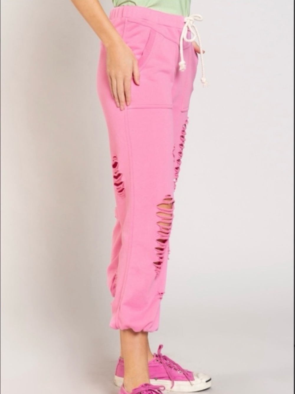 POL Distressed Terry Jogger Sweatpants Bubblegum Pink Boho Hippie Style Small - Picture 6 of 15
